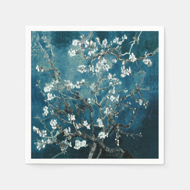 Van Gogh Almond Blossoms Dark Teal Napkin (Front)