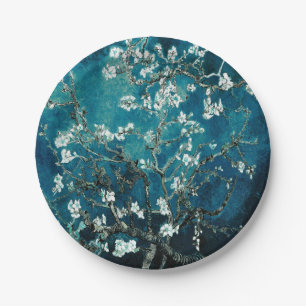 Van Gogh Almond Blossoms Dark Teal Paper Plate