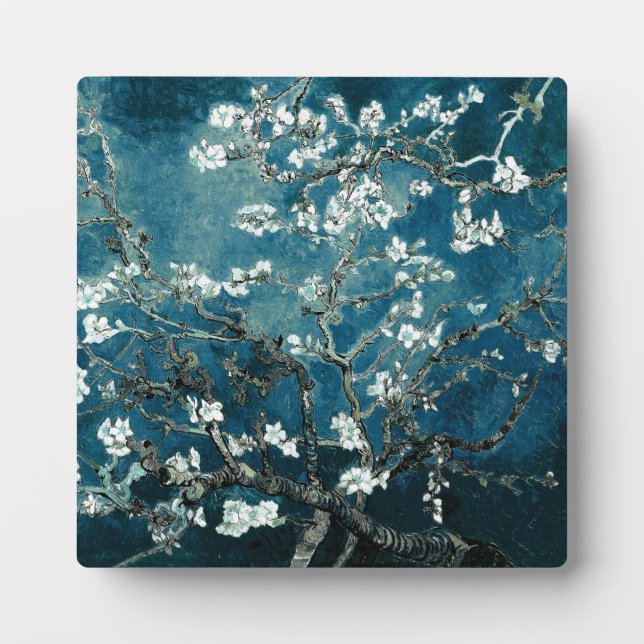 Van Gogh Almond Blossoms Dark Teal Plaque (Front)