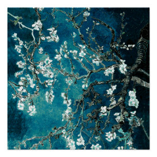 Van Gogh Almond Blossoms Dark Teal Poster