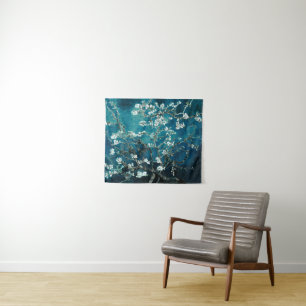 Van Gogh Almond Blossoms Dark Teal Tapestry
