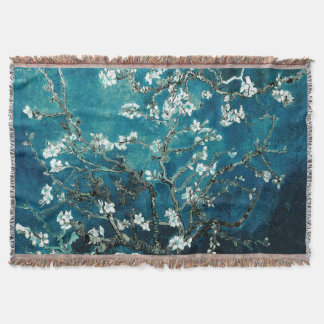 Van Gogh Almond Blossoms : Dark Teal Throw Blanket