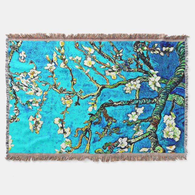 Van Gogh - Almond Blossoms, famous painting, Throw Blanket (Front)
