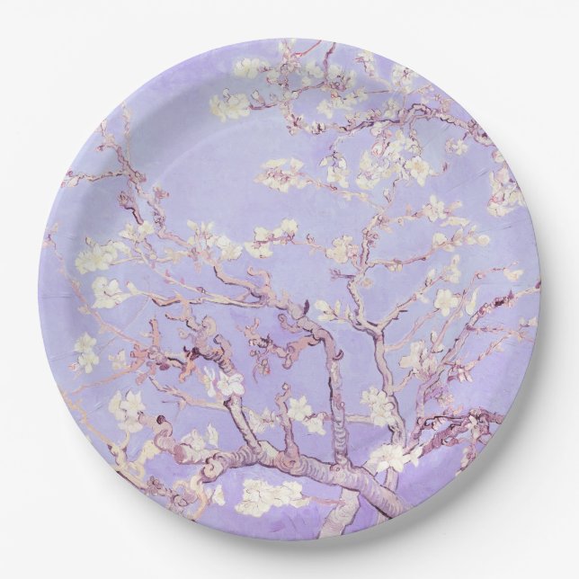 Van Gogh Almond Blossoms Lavender Paper Plate (Front)