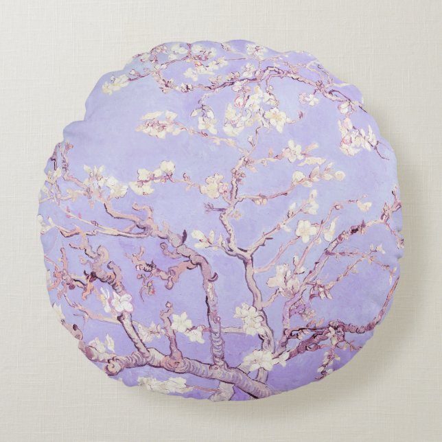 Van Gogh Almond Blossoms Lavender Round Cushion (Front)