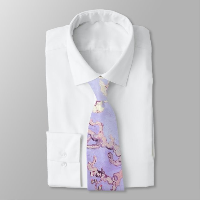 Van Gogh Almond Blossoms Lavender Tie (Tied)