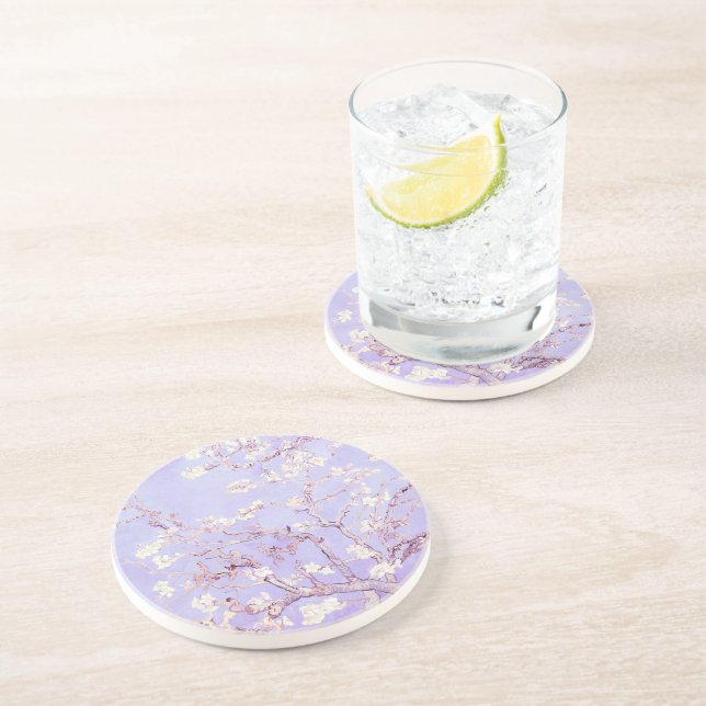 Van Gogh Almond Blossoms LavenderSandstone Coaster (Side)