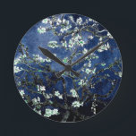 Van Gogh Almond Blossoms Midnight Blue Round Clock<br><div class="desc">Artist: Vincent Van Gogh
Title: Almond Blossoms
Altered colour by 2sweet4wordsDesigns</div>