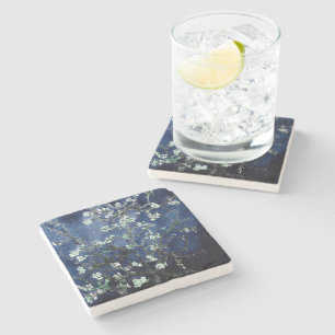 Van Gogh Almond Blossoms Midnight Blue Stone Coaster