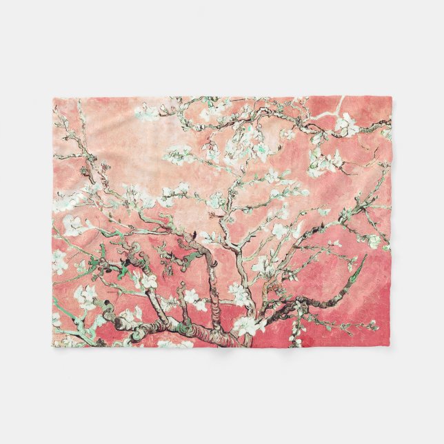 Van Gogh Almond Blossoms peach Fleece Blanket (Front (Horizontal))