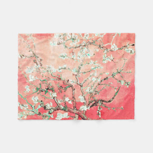Van Gogh Almond Blossoms Peach Fleece Blanket