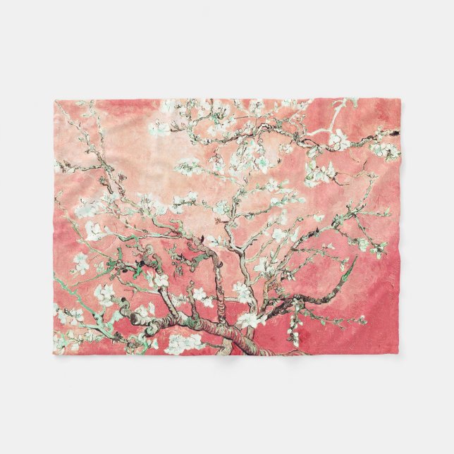 Van Gogh Almond Blossoms Peach Fleece Blanket (Front (Horizontal))