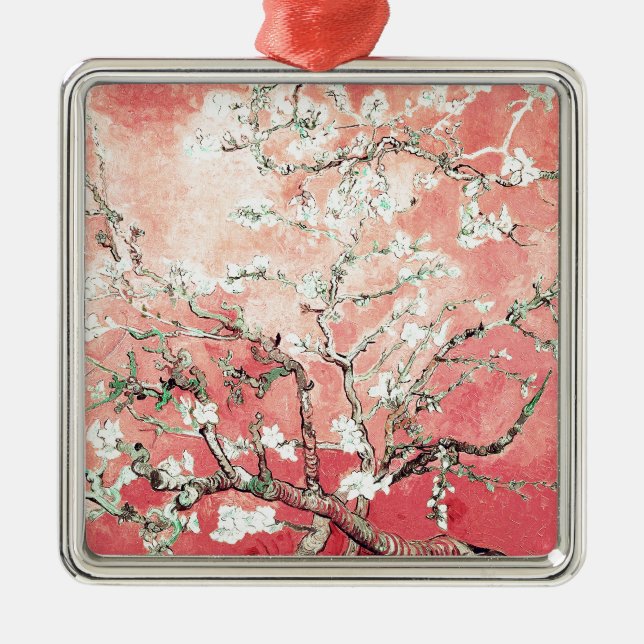 Van Gogh Almond Blossoms Peach Metal Tree Decoration (Front)
