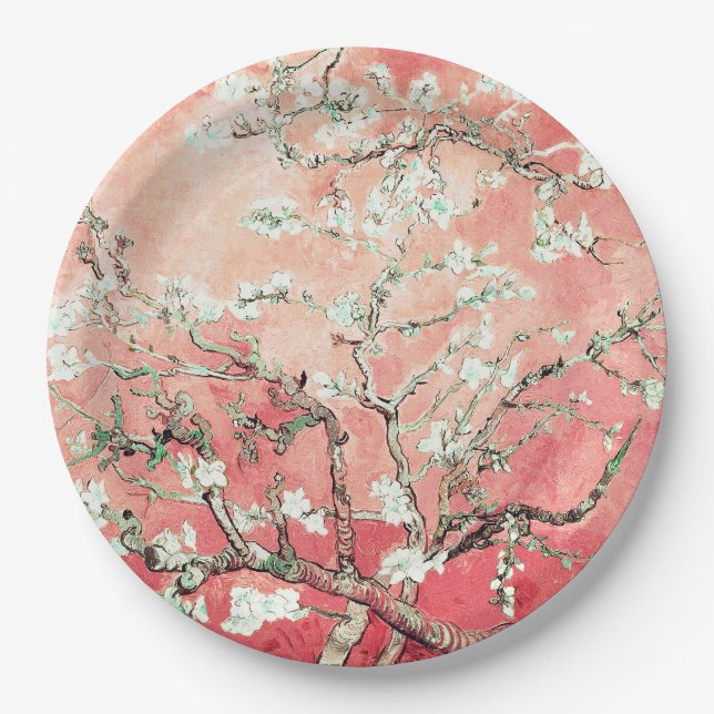 Van Gogh Almond Blossoms Peach Paper Plate (Front)