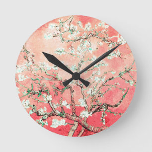 Van Gogh Almond Blossoms Peach Round Clock