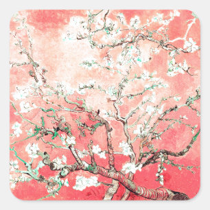 Van Gogh Almond Blossoms Peach Square Sticker