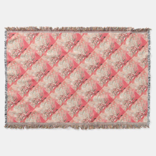 Van Gogh Almond Blossoms Peach Throw Blanket (Front)