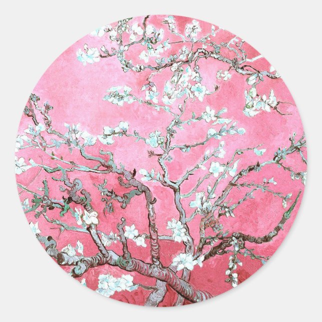 Van Gogh Almond Blossoms Pink Blue Classic Round Sticker (Front)