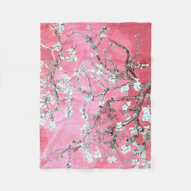 Van Gogh Almond Blossoms pink blue Fleece Blanket (Front)
