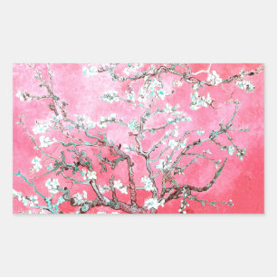 Van Gogh Almond Blossoms Pink Blue Rectangular Sticker