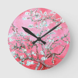 Van Gogh Almond Blossoms Pink Blue Round Clock