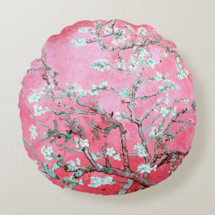Van Gogh Almond Blossoms Pink Blue Round Cushion