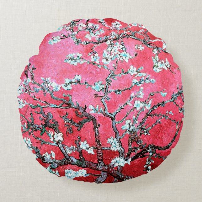 Van Gogh Almond Blossoms red blue Round Cushion (Front)