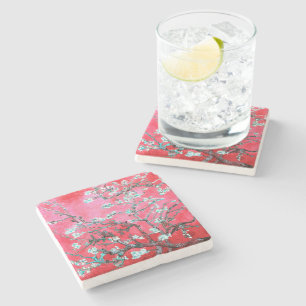 Van Gogh Almond Blossoms Red blue  Stone Coaster