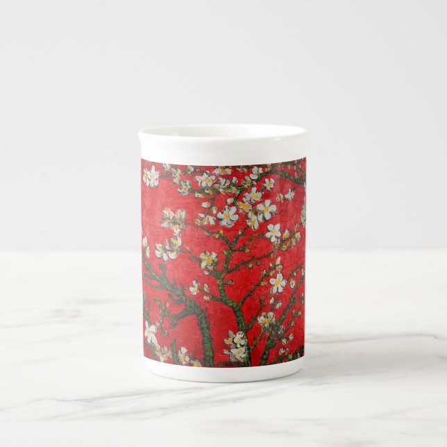 Van Gogh Almond Blossoms Red Bone China Mug (Front)