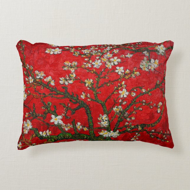 Van Gogh Almond Blossoms Red Decorative Cushion (Front)