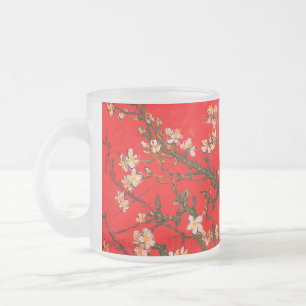 Van Gogh Almond Blossoms Red Frosted Glass Coffee Mug