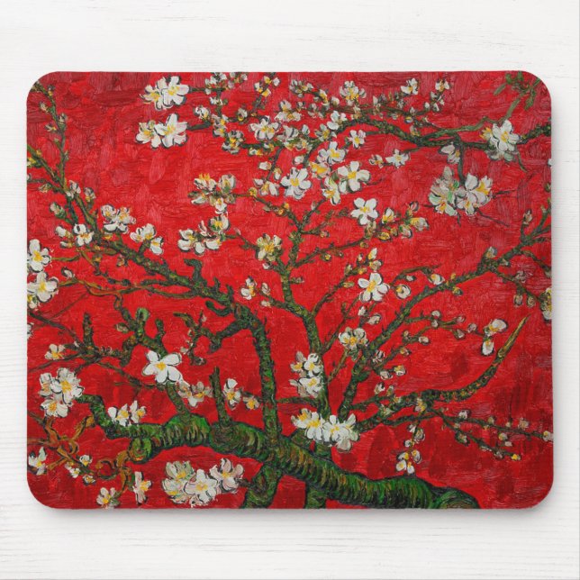 Van Gogh Almond Blossoms Red Mouse Mat (Front)