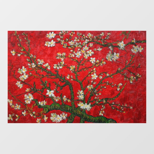 Van Gogh Almond Blossoms Red Window Cling (Sheet)