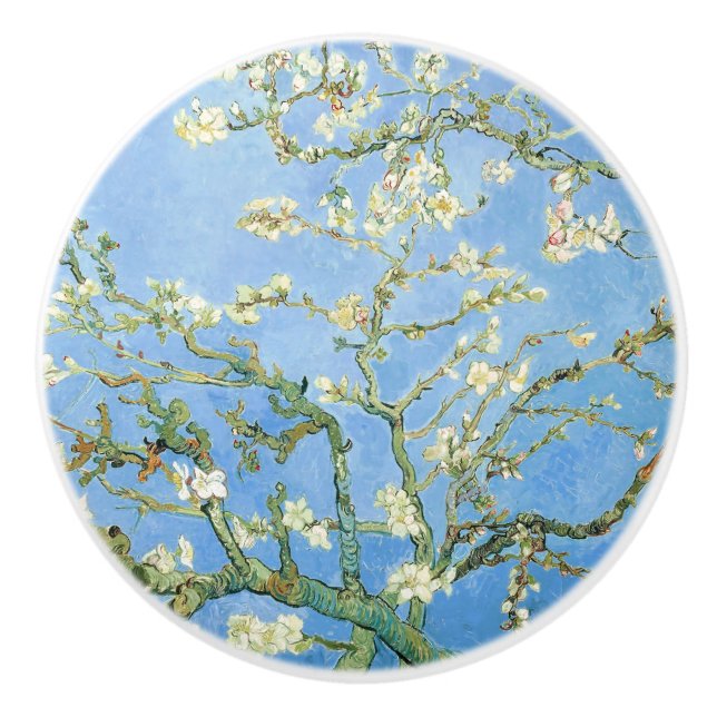 Van Gogh Almond Blossoms, Sky Blue Ceramic Knob (Front)