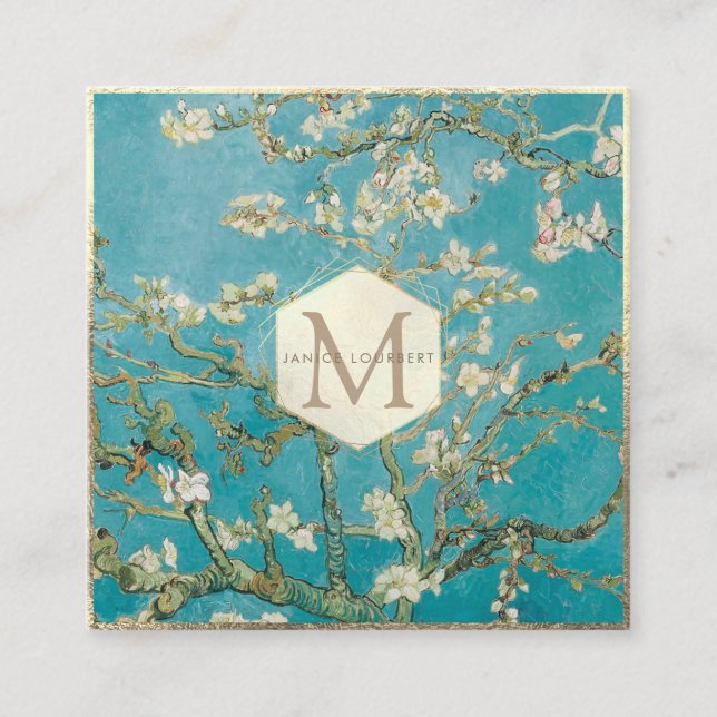 Van Gogh Almond Blossoms Square Business Card (Front)