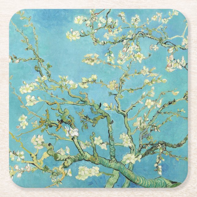 Van Gogh Almond Blossoms Square Paper Coaster (Front)