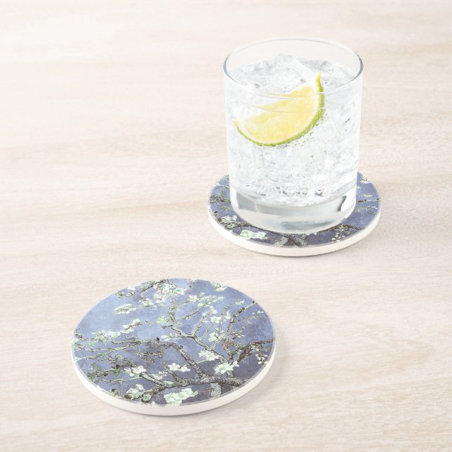 Van Gogh Almond Blossoms Steel Blue Coaster (Side)