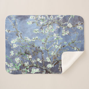 Van Gogh Almond Blossoms Steel Blue Sherpa Blanket