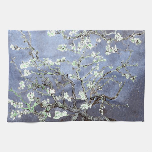 Van Gogh Almond Blossoms Steel Blue Tea Towel (Horizontal)