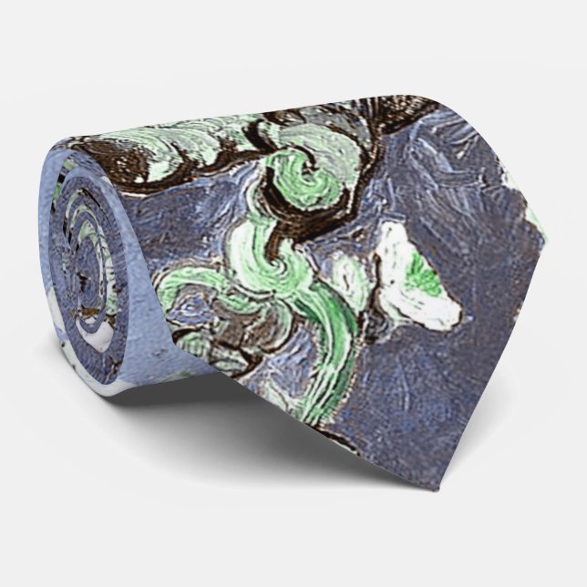 Van Gogh Almond Blossoms Steel Blue Tie (Rolled)