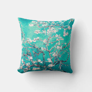 Van Gogh Almond Blossoms Turquoise Cushion