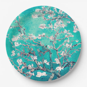 Van Gogh Almond Blossoms Turquoise Paper Plate