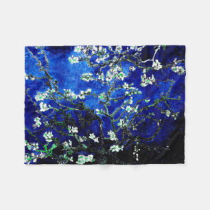 Van Gogh Almond Blossoms Vibrant Blue Fleece Blanket