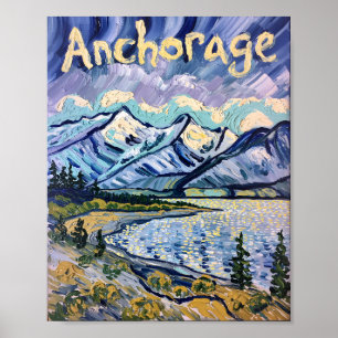 Van Gogh Anchorage Alaska Landscape Oil Painting Poster