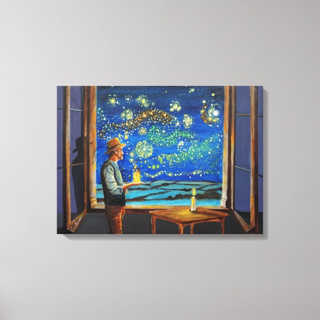 Van Gogh and the starry night fireflies Canvas Print (Front)