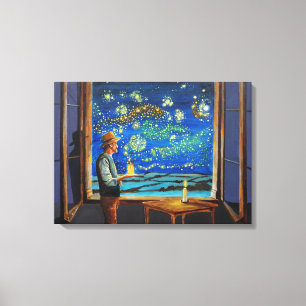 Van Gogh and the starry night fireflies Canvas Print