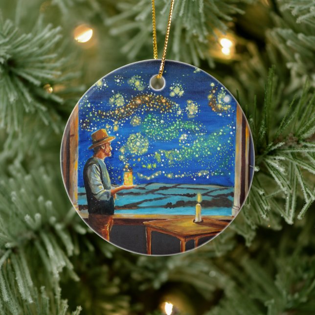 Van Gogh and the starry night fireflies Ceramic Tree Decoration (Tree)