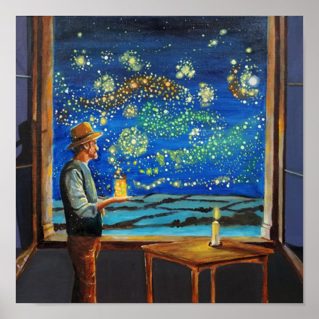 Van Gogh and the starry night fireflies Poster (Front)