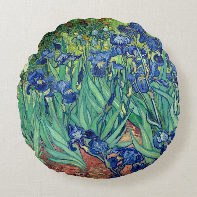Van Gogh Art Irises Round Cushion (Front)