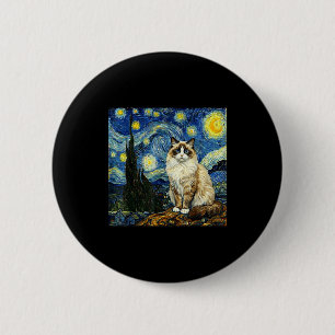 Van Gogh Art Starry Night - Funny Ragdoll Cat Arti 6 Cm Round Badge